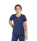 180 GSM V Neck Short Sleeve Spandex Hollow Carved Nurses Medical Uniform Antimicrobial Wrinkle-free