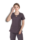 180 GSM V Neck Short Sleeve Spandex Hollow Carved Nurses Medical Uniform Antimicrobial Wrinkle-free