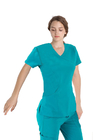 180 GSM Polyester 62% Viscose 33% Spandex 5% Women Plain Woven Short Sleeve Medical Uniform