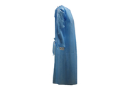 Blue PP+PE 45GSM AAMI Level 2  Disposable Isolation Gown Back Opening With Rib-knitted Cuffs&Ties&Polyester Thread