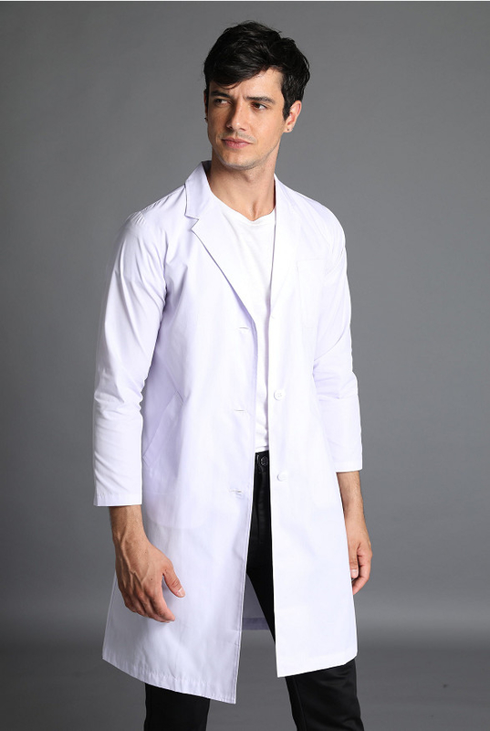 155 GSM Unisex Long Sleeve Coat White Doctor Medical Uniform Anti-bacteria Wrinkle-free