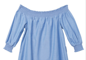 Polyester80% Cotton20%  Smock Pleats Blue Ladies Strapless Dress