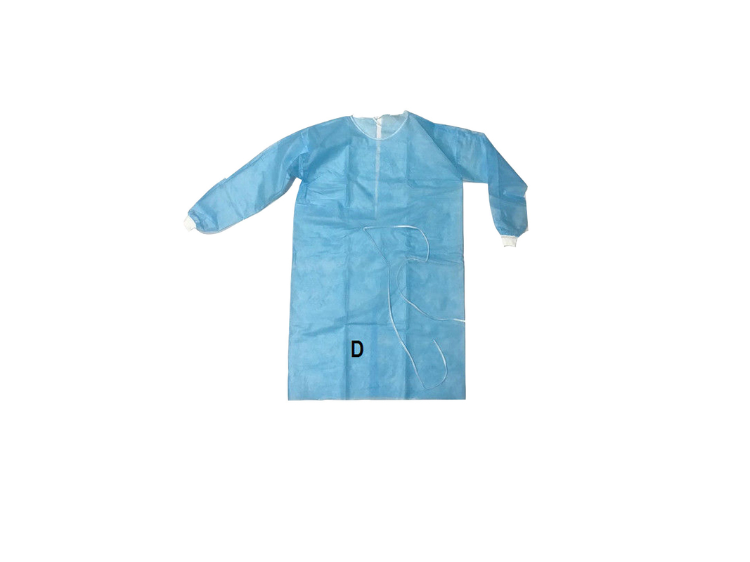 PP+PE 35GSM Waterproof Breathable Disposable Isolation Gown With Ties & Rib-knitted Cuffs Polyester Threads Back Opening