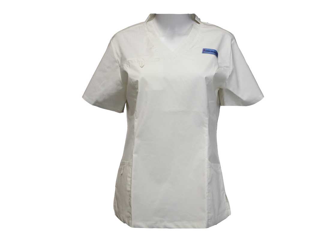 160 GSM T/C 55%/42% Spandex3%  White V Neck Short Sleeves Medical Scrubs Medical Uniform