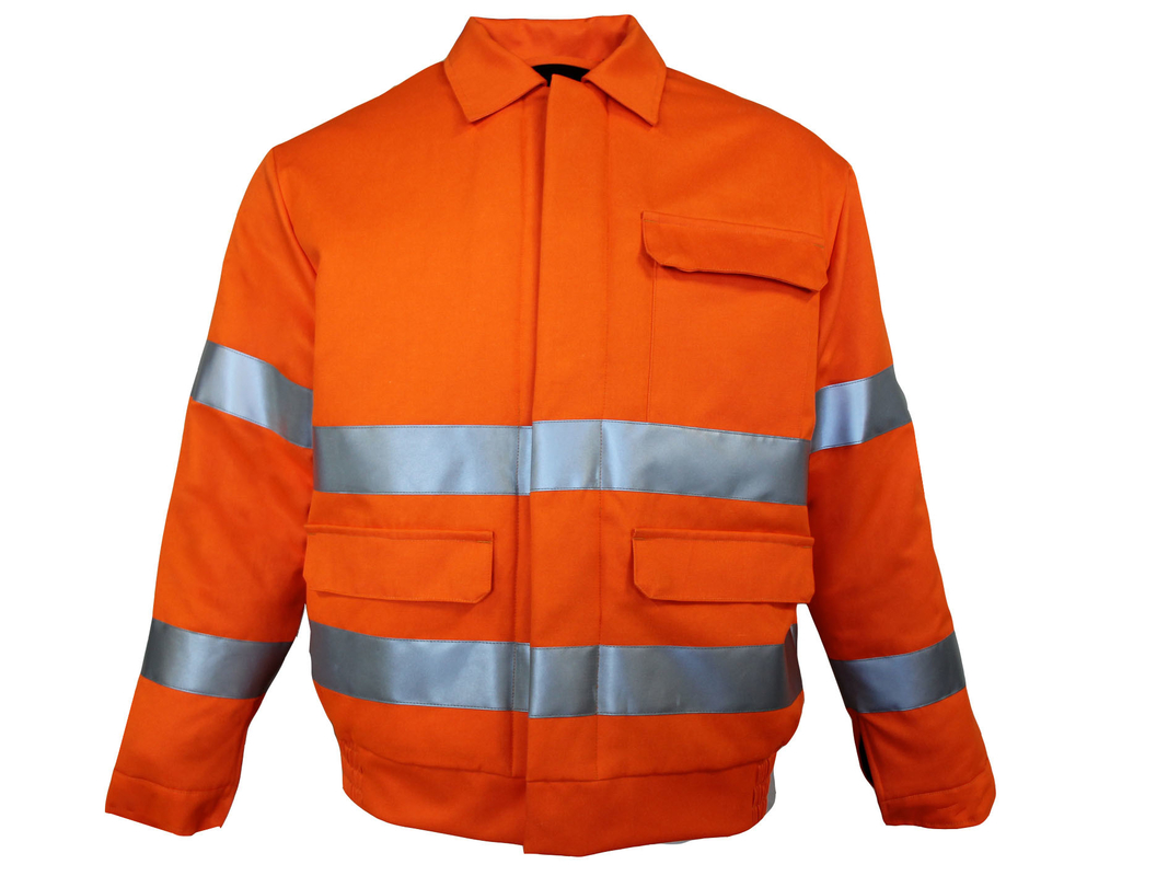 CVC 55% Cotton 45% Polyester 245 GSM Orange Reflective Jacket Three Flap Pockets