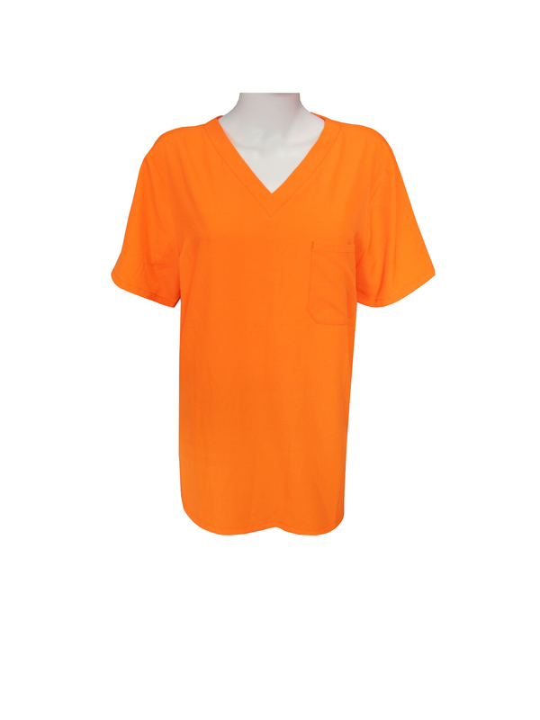180GSM 100% Polyester Medical Uniform V Neck Scrub Orange Short Sleeve