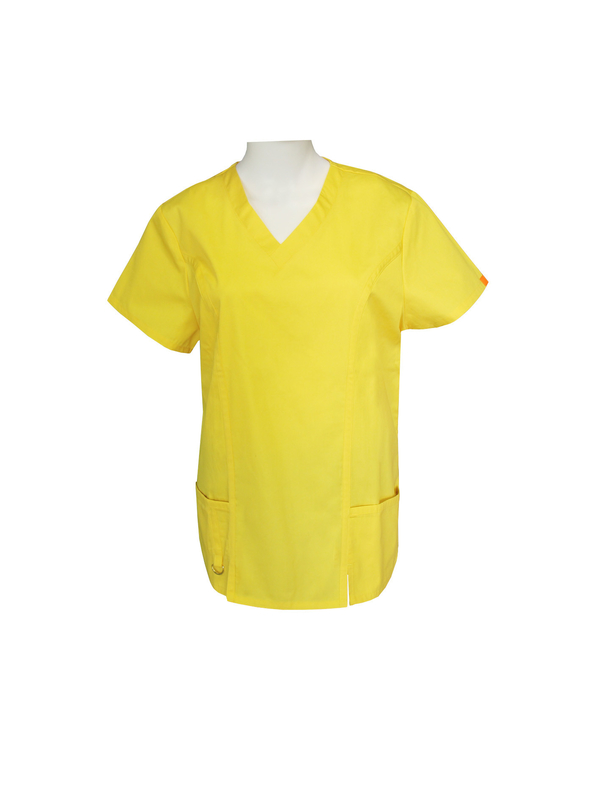 medical 65 35 Short Sleeve Button Up Scrub Top With Metal Loop