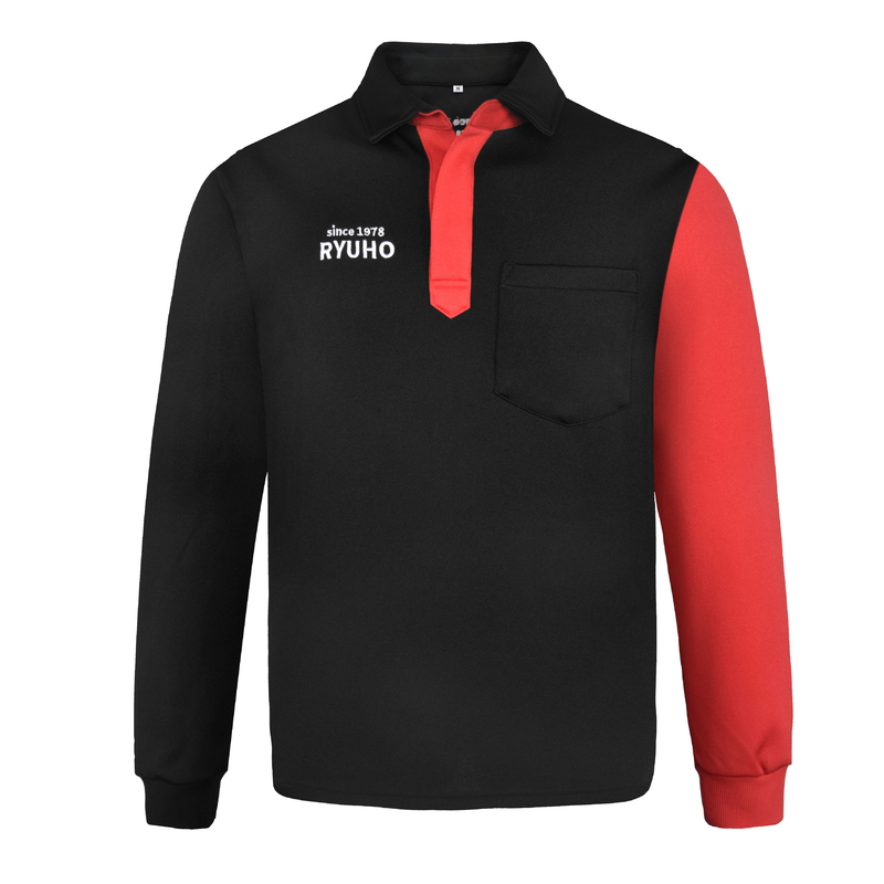 180G 100 Polyester Long Sleeve T-SHIRT & POLO Red Contrast Black With Embroidery