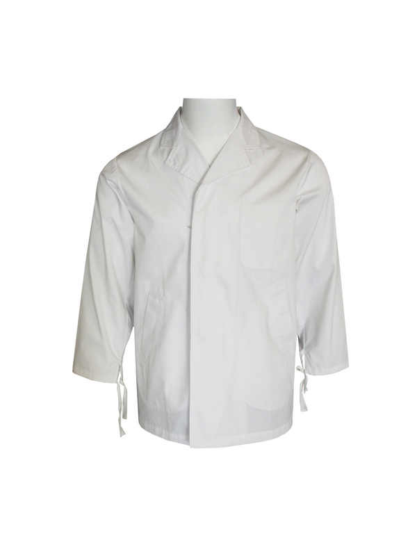 240 GSM Chef Uniform Works Coat With Cuffs Ties Polyester 65% Cotton 35%