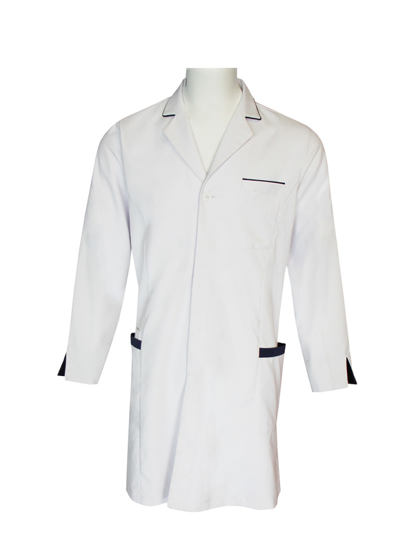 180 GSM Polyester 65% Cotton 35% Long Sleeve Nurse Uniform Navy Contrast White