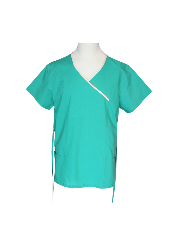 180 GSM Polyester 65% Cotton 35% V Neck Green Nurse Uniform With Ties