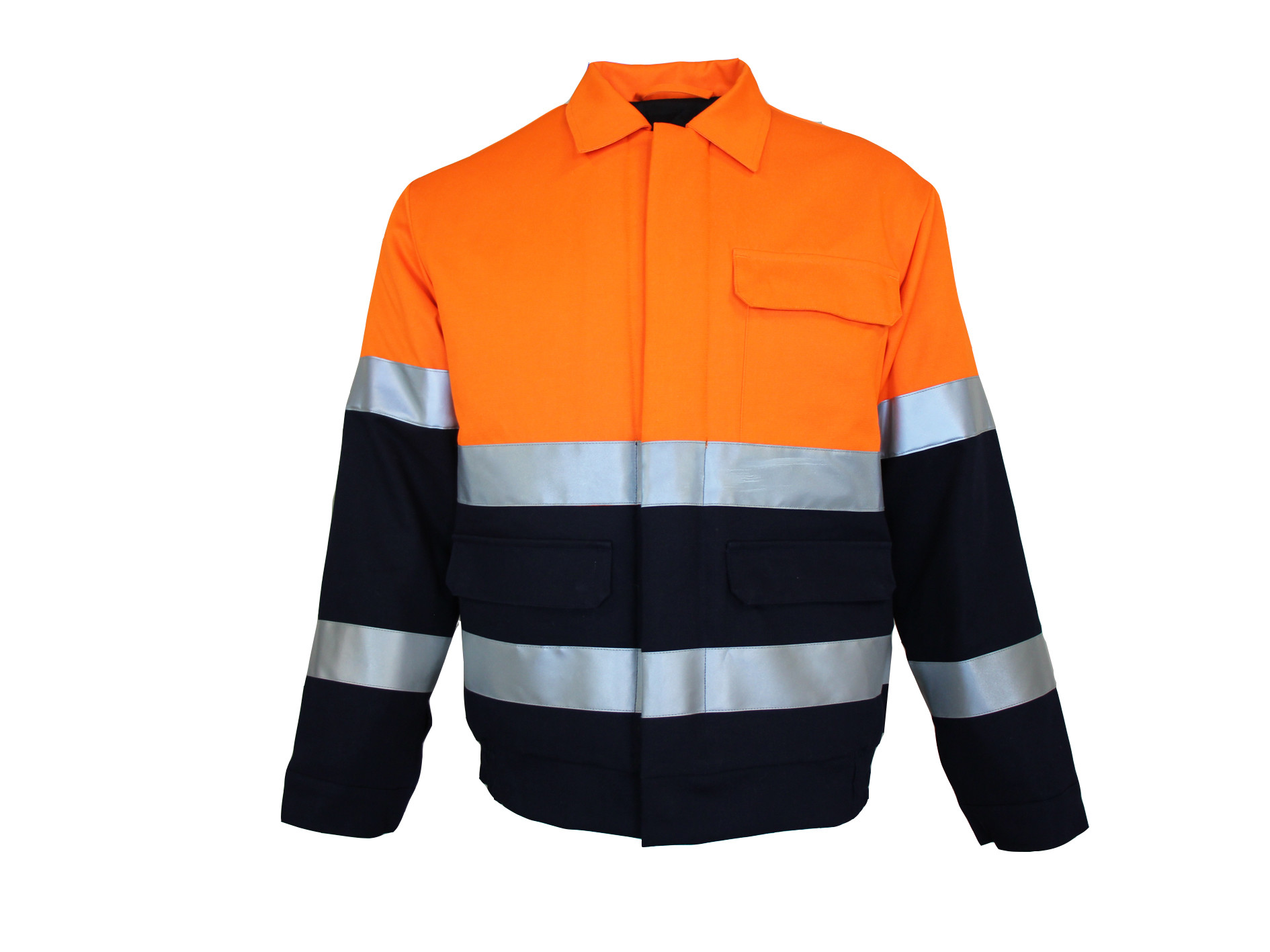 CVC 55/45 245G Orange Navy Orange Quilted Reflective Jacket Three Flap ...